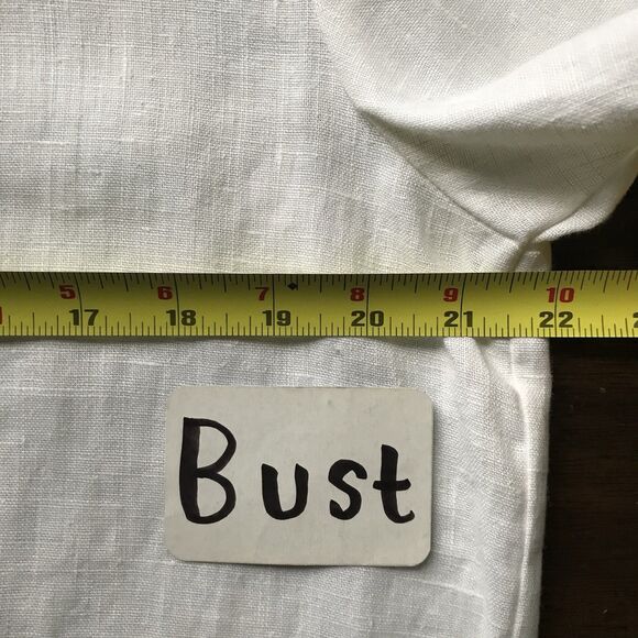 Vintage 90s Off White Linen Short Sleeve Crochet Cottage Core Top L - Picture 6 of 8